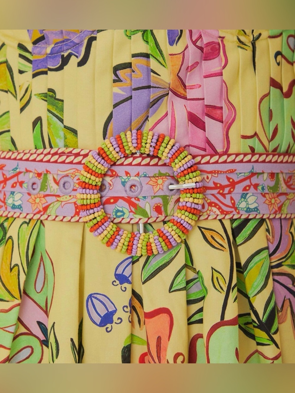 FARM Rio Yellow Floral Insects Puff Sleeve Belted Mini Dress Size S NWT - Picture 3 of 11